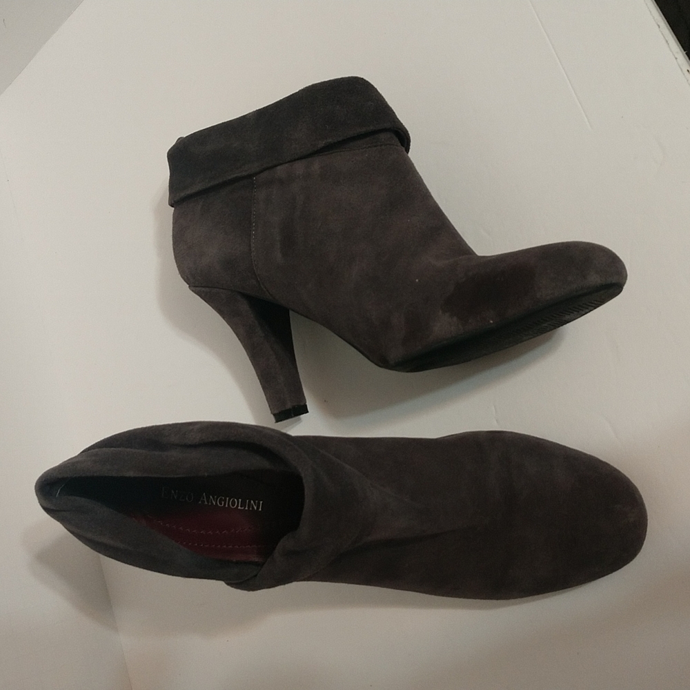 Gray Leather Enzo Angiolini Ankle Boots 9.5
